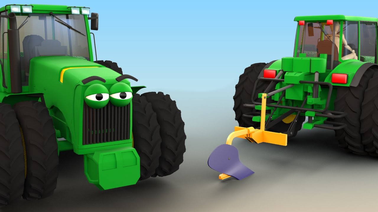 Игра тракторы зеленые. Трактор Джон Дир мультяшный. Зеленый трактор. Большие трактора.